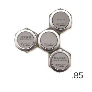 De 07 met RVS: 7 magnetische kruidenpotjes met RVS plaat