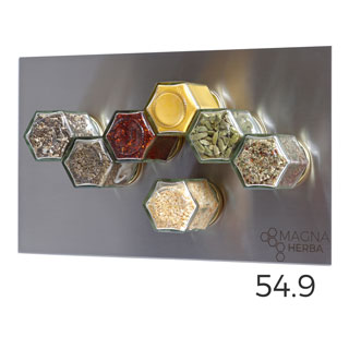 De 07 met RVS: 7 magnetische kruidenpotjes met RVS plaat
